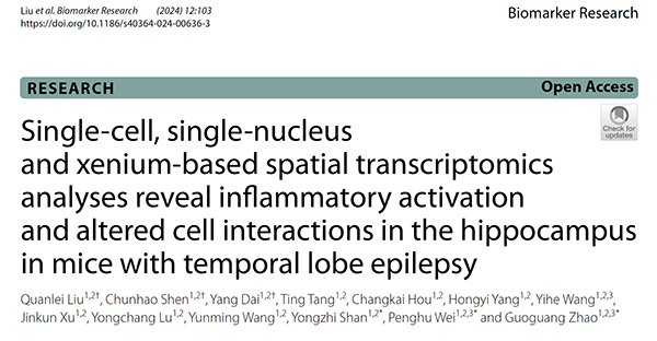成果发表｜赵国光教授团队：基于多组学分析揭示颞叶内侧癫痫海马硬化的机制，发表在Biomarker Research